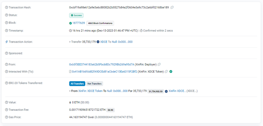 Cover image for [Informative] Token Reduction Triumph: XinFin XDC Network Community Executes 35 Million XDCE Burn.