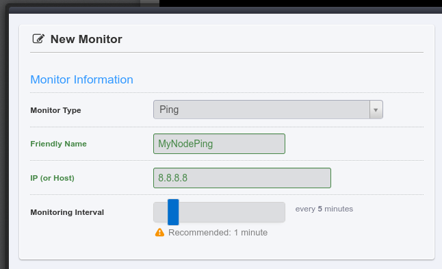 Details for the Ping Monitor